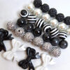Wholesale 50pcs Black and White Printing Mixed Color 20MM Acrylic Large Beads DIY Bow Mixed Beaded Loose Beads Combination