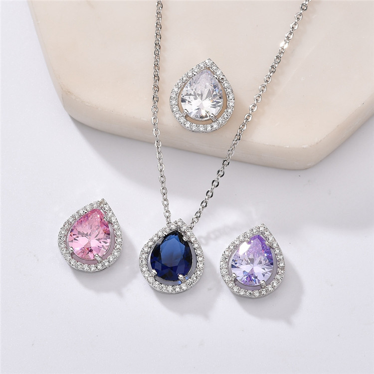 Wholesale Copper inlaid zircon tearop necklace