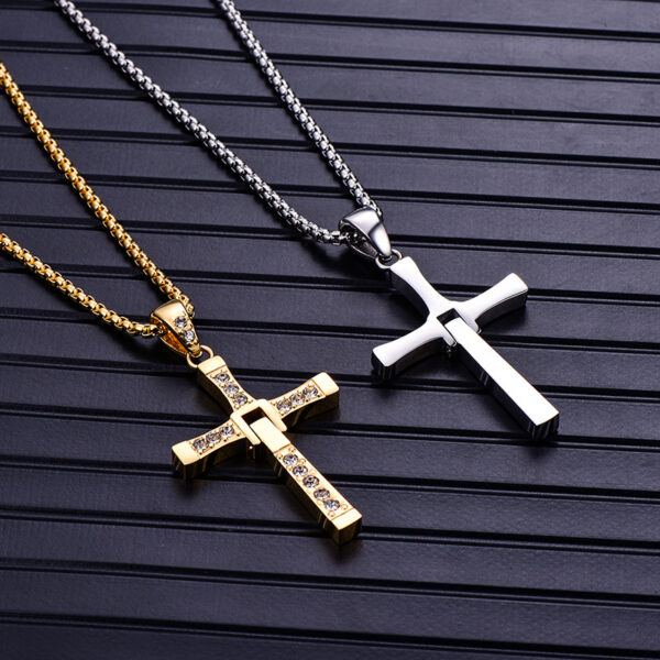 Wholesale Titanium steel gold and silver diamond-studded cross necklace