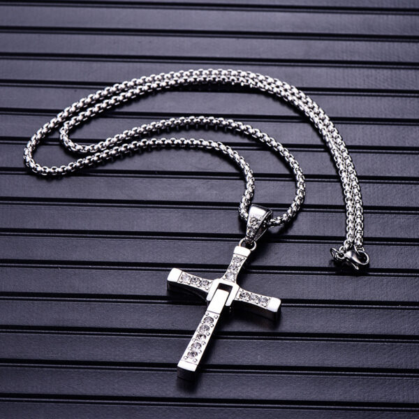 Wholesale Titanium steel gold and silver diamond-studded cross necklace