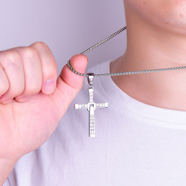 Wholesale Titanium steel gold and silver diamond-studded cross necklace