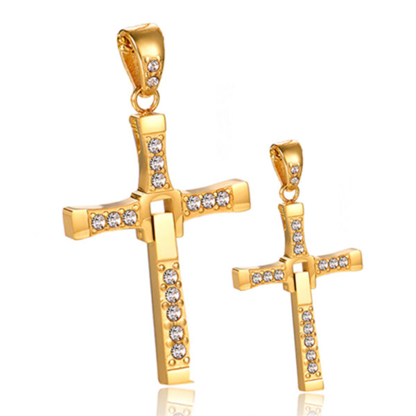 Wholesale Titanium steel gold and silver diamond-studded cross necklace