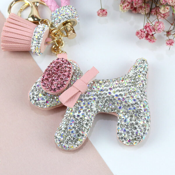 9392937610_231650873 Wholesale Pink diamond studded cartoon cute dog keychain