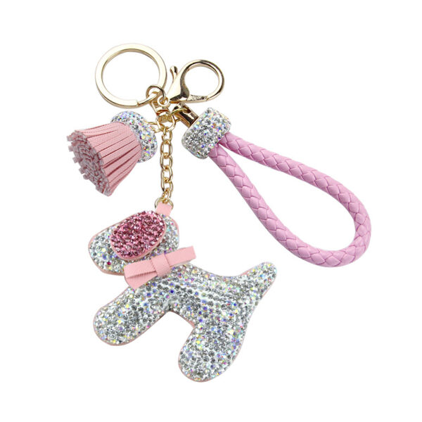 9438032384_231650873 Wholesale Pink diamond studded cartoon cute dog keychain