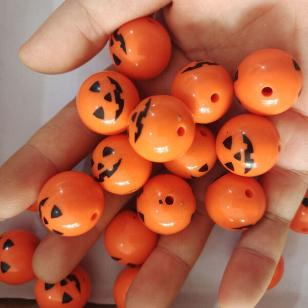 Wholesale 5pcs 20MM Pumpkin Smiley Face Printed Beads