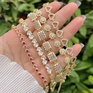 Copper 18K Gold Plated Plating Heart Shape Zircon Bracelets