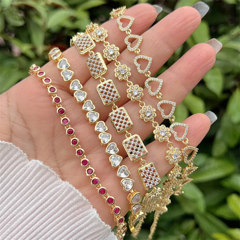Wholesale Copper 18K Gold Plated Plating Heart Shape Zircon Bracelets