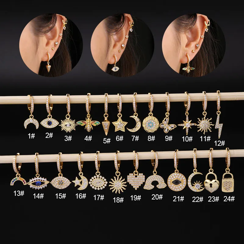 Wholesale Ear Cartilage Rings & Studs Insect Copper Plating Artificial Gemstones