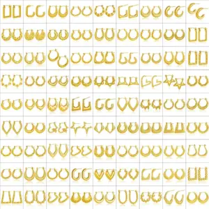 Elegant 304 Stainless Steel Earrings Women's Fashionable Vintage High-End Feelings Geometric Pattern Hoop Earrings Luxury Style