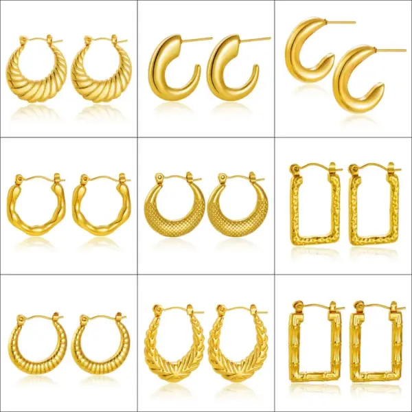 Elegant 304 Stainless Steel Earrings Women's Fashionable Vintage High-End Feelings Geometric Pattern Hoop Earrings Luxury Style