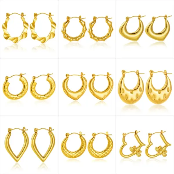 Elegant 304 Stainless Steel Earrings Women's Fashionable Vintage High-End Feelings Geometric Pattern Hoop Earrings Luxury Style