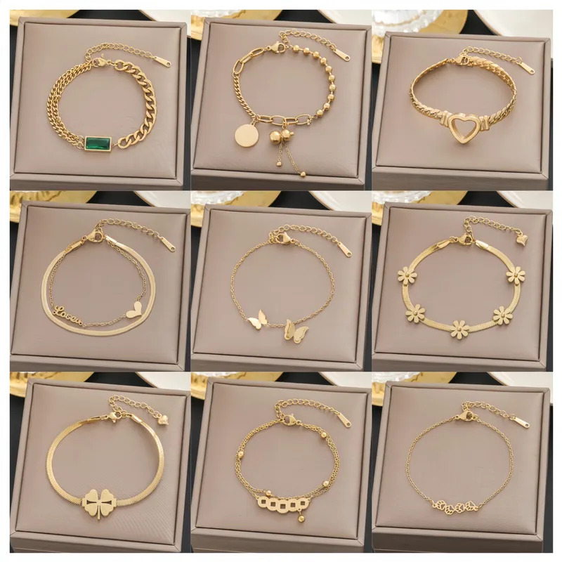 Wholesale Elegant Modern Style Star Heart Shape Butterfly Titanium Steel Ball Chain Box Chain Snake Chain Bracelets In Bulk