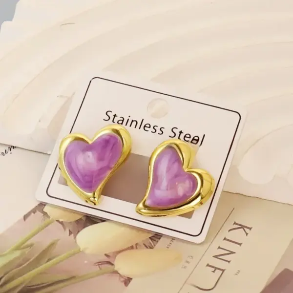 Fashionable French Purple Drip Oil Heart Shell Star Female Sea Snail Stainless Steel Jewelry Earrings Geometric Pattern Simple Style
