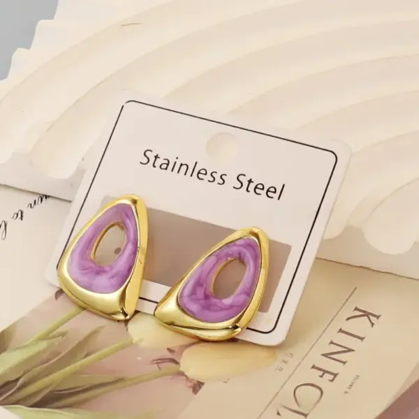 Fashionable French Purple Drip Oil Heart Shell Star Female Sea Snail Stainless Steel Jewelry Earrings Geometric Pattern Simple Style