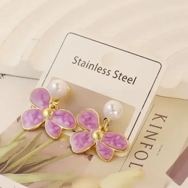 Fashionable French Purple Drip Oil Heart Shell Star Female Sea Snail Stainless Steel Jewelry Earrings Geometric Pattern Simple Style