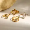 Geometric Electroplated Rings For Women In 304 Stainless Steel With 18K Real Gold Water Plating And Pearl Inlay
