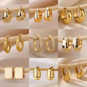 Geometric Three-dimensional Earrings For Women, 304 Stainless Steel With 18K Real Gold Plated PVD Coating 0.03µm Featuring Zircon Inlay