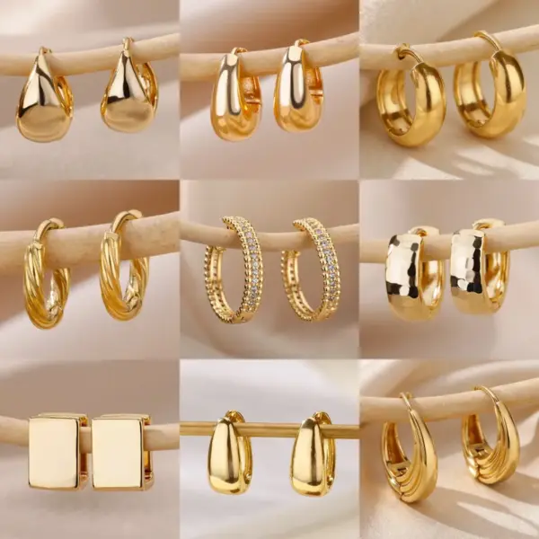 Geometric Three-dimensional Earrings For Women, 304 Stainless Steel With 18K Real Gold Plated PVD Coating 0.03µm Featuring Zircon Inlay