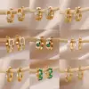 Gold Plated Green Zirconia Crystal Round Women's Earrings Sparkling Minimalist Geometric Ear Jewelry Suitable For Daily Commuting And Gift Giving