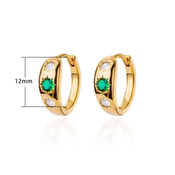 Gold Plated Green Zirconia Crystal Round Women's Earrings Sparkling Minimalist Geometric Ear Jewelry Suitable For Daily Commuting And Gift Giving