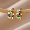 Gold Plated Green Zirconia Crystal Round Women's Earrings Sparkling Minimalist Geometric Ear Jewelry Suitable For Daily Commuting And Gift Giving