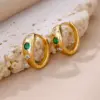 Gold Plated Green Zirconia Crystal Round Women's Earrings Sparkling Minimalist Geometric Ear Jewelry Suitable For Daily Commuting And Gift Giving