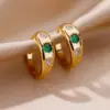 Gold Plated Green Zirconia Crystal Round Women's Earrings Sparkling Minimalist Geometric Ear Jewelry Suitable For Daily Commuting And Gift Giving