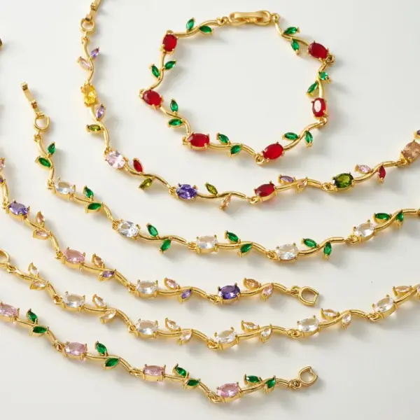 Handmade Tulips Bracelet For Women In Copper With 18K Real Gold Plated And Zircon Inlay Featuring Handmade Chain