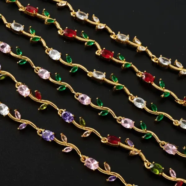 Handmade Tulips Bracelet For Women In Copper With 18K Real Gold Plated And Zircon Inlay Featuring Handmade Chain