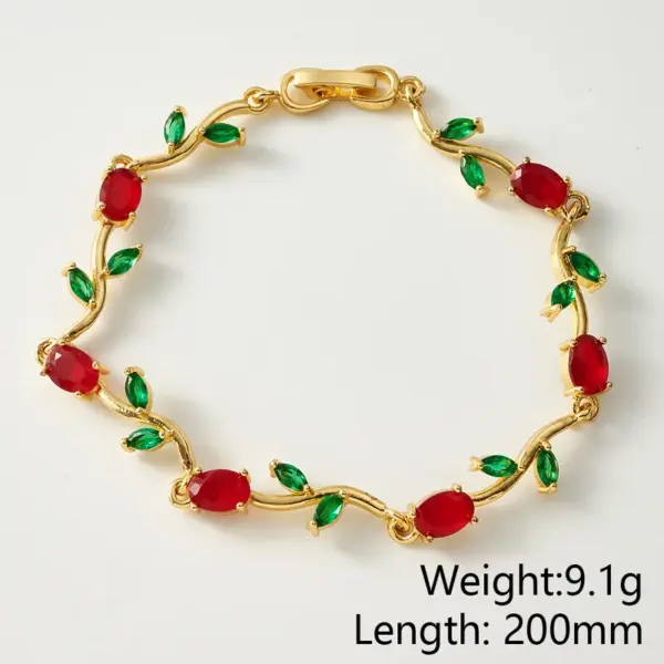 Handmade Tulips Bracelet For Women In Copper With 18K Real Gold Plated And Zircon Inlay Featuring Handmade Chain