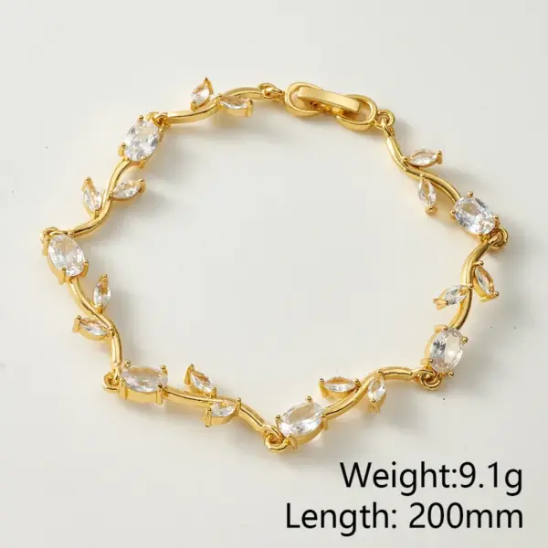 Handmade Tulips Bracelet For Women In Copper With 18K Real Gold Plated And Zircon Inlay Featuring Handmade Chain