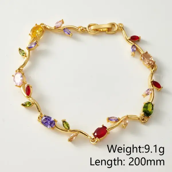 Handmade Tulips Bracelet For Women In Copper With 18K Real Gold Plated And Zircon Inlay Featuring Handmade Chain