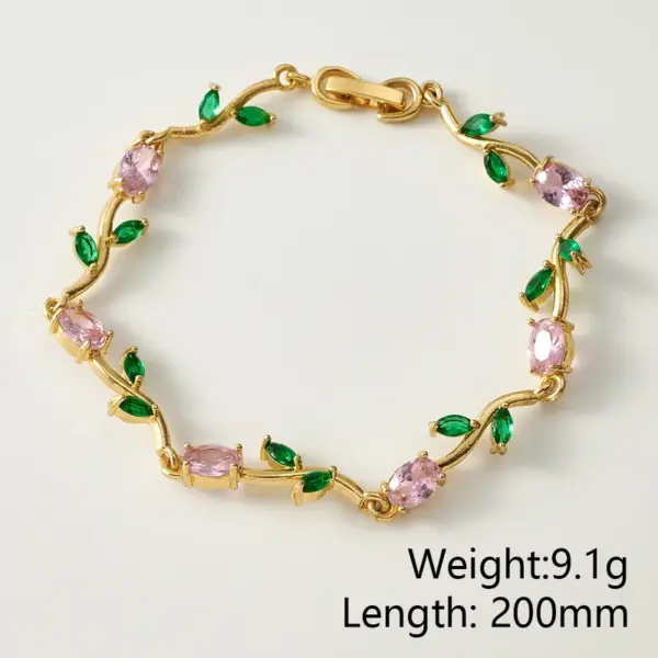 Handmade Tulips Bracelet For Women In Copper With 18K Real Gold Plated And Zircon Inlay Featuring Handmade Chain