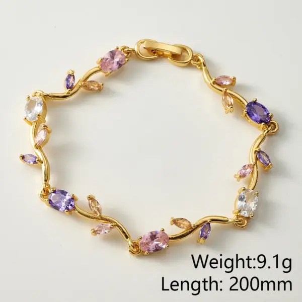 Handmade Tulips Bracelet For Women In Copper With 18K Real Gold Plated And Zircon Inlay Featuring Handmade Chain