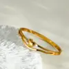 Heart Shape Electroplated Bangle For Women In 304 Stainless Steel With 18K Real Gold PVD Coated And Zircon Inlay