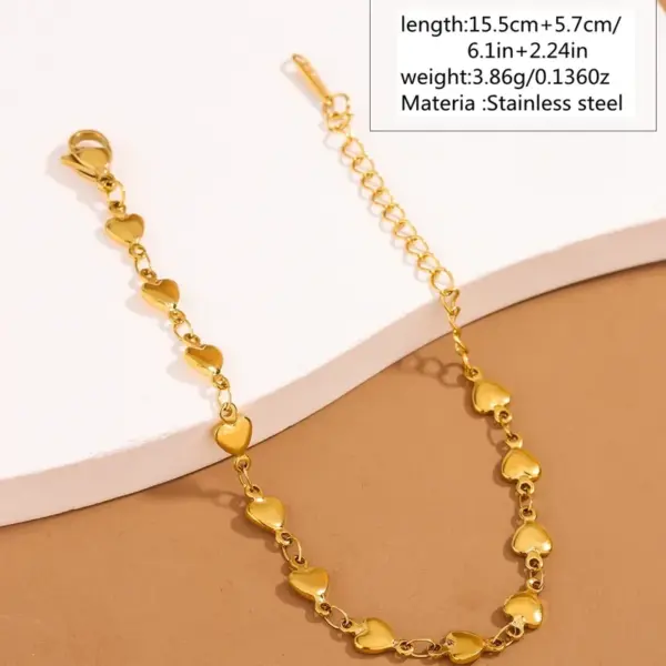 Heart-shaped 18K Gold Plated 304 Stainless Steel Bracelet By Feng Innovation Design, Suitable For Women To Wear On Daily Dates Or Occasions