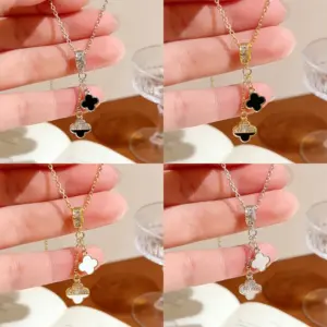 Lucky Heart Necklace For Women With Claw Setting, 304 Stainless Steel, Golden Plated Water Plating, Acrylic Inlay, Cable Chain