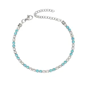 Light Blue White 3mm Diamond Silver Bracelet
