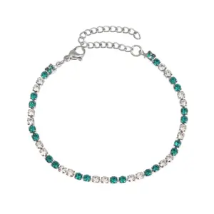 Green White 3mm Diamond Silver Bracelet