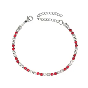 Red White 3mm Diamond Silver Bracelet