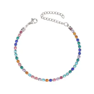 Color 3mm Diamond Silver Bracelet