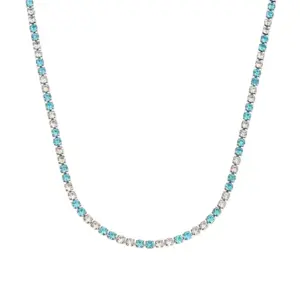 Light Blue White 3mm Diamond Silver Necklace