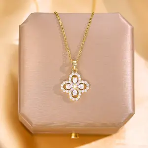 Gold Full Diamond Four-Leaf Clover Necklace