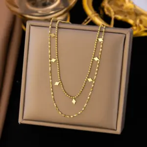 21 [Ah384] Diamond Double-Layer Necklace / Gold