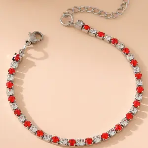 Red plus White 3mm Diamond Silver Bracelet