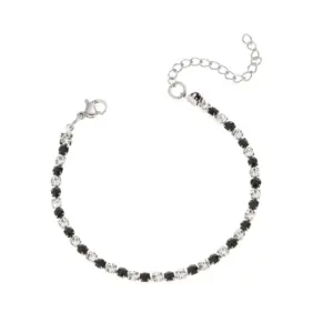 Black plus White 3mm Diamond Silver Bracelet