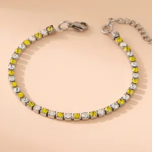 Yellow plus White 3mm Diamond Silver Bracelet