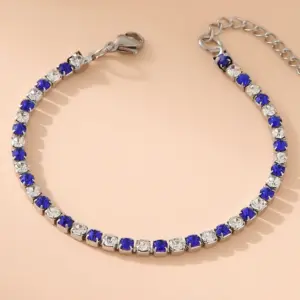 Blue Plus White 3mm Diamond Silver Bracelet