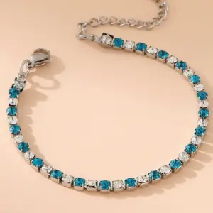 Light Blue plus White 3mm Diamond Silver Bracelet