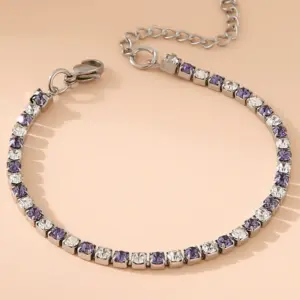 Light Purple plus White 3mm Diamond Silver Bracelet